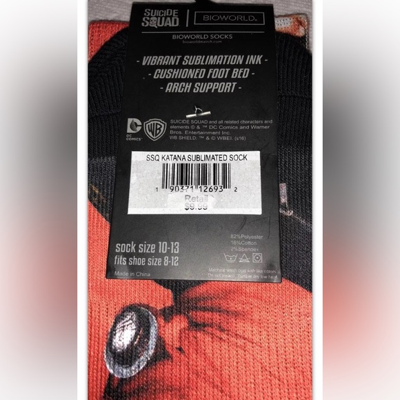 Suicide Squad Katana Crew Socks 1 Pair Men 8-12 Red Black Sublimated DC Joker - Picture 4 of 8